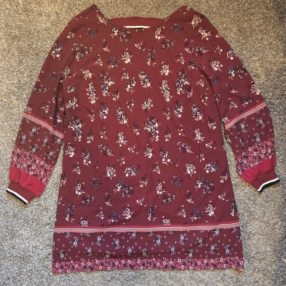 Maurices Red Floral Long Sleeve Dress V Back Size XL
